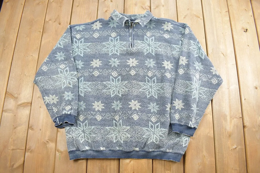 Vintage 1990s Tommy Bahama Snowflake 1/4 Zip Fleece Sweatshirt / Abstract Print / Wilderness & Outdoors / Pullover Sweatshirt / 90s Fleece