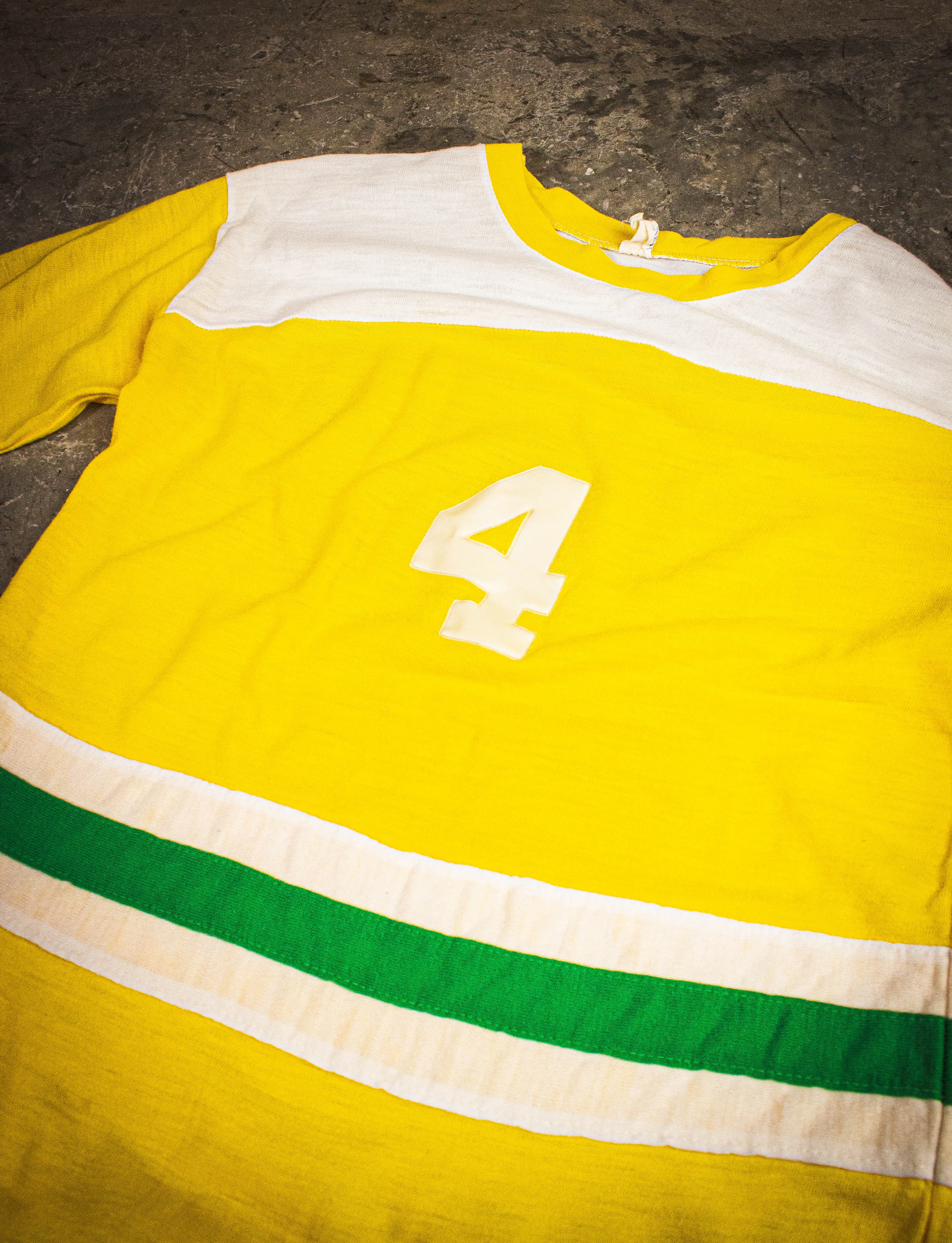 Vintage Berkleigh Juniors #4 Jersey Long Sleeve T Shirt 70s Yellow Small