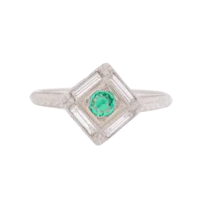 Vintage Emerald Baguette Halo Ring