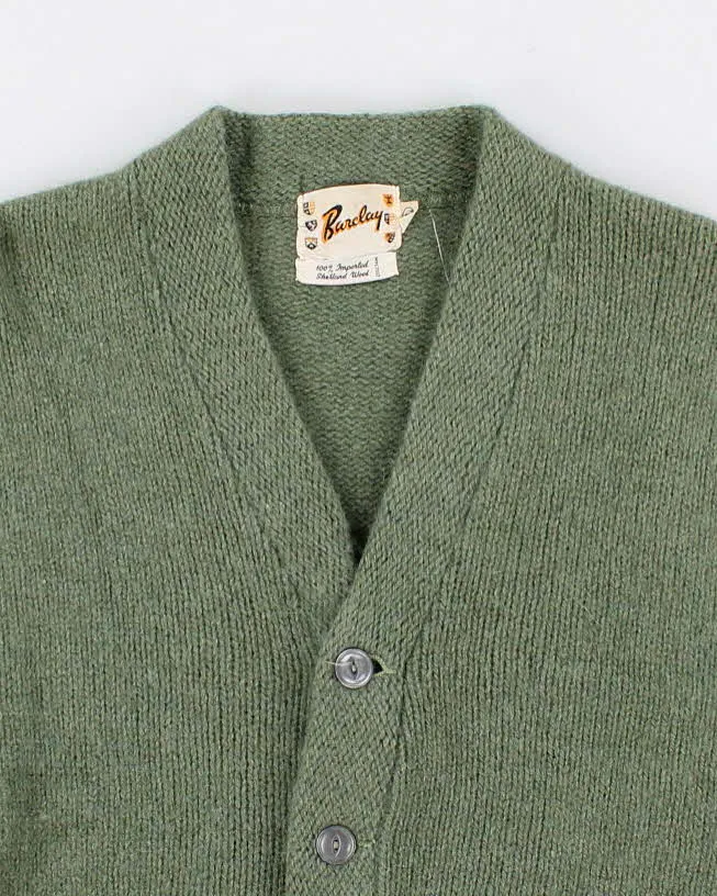 Vintage Men's Green Wool Knit Cardigan Knitwear - M