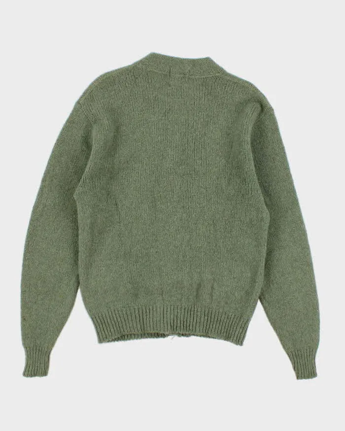 Vintage Men's Green Wool Knit Cardigan Knitwear - M