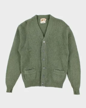 Vintage Men's Green Wool Knit Cardigan Knitwear - M