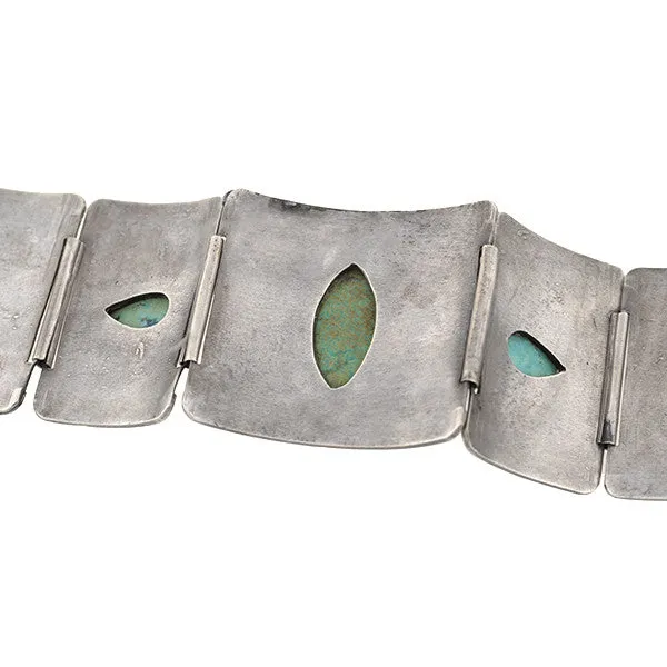 Vintage Mexican Sterling & Turquoise Link Bracelet