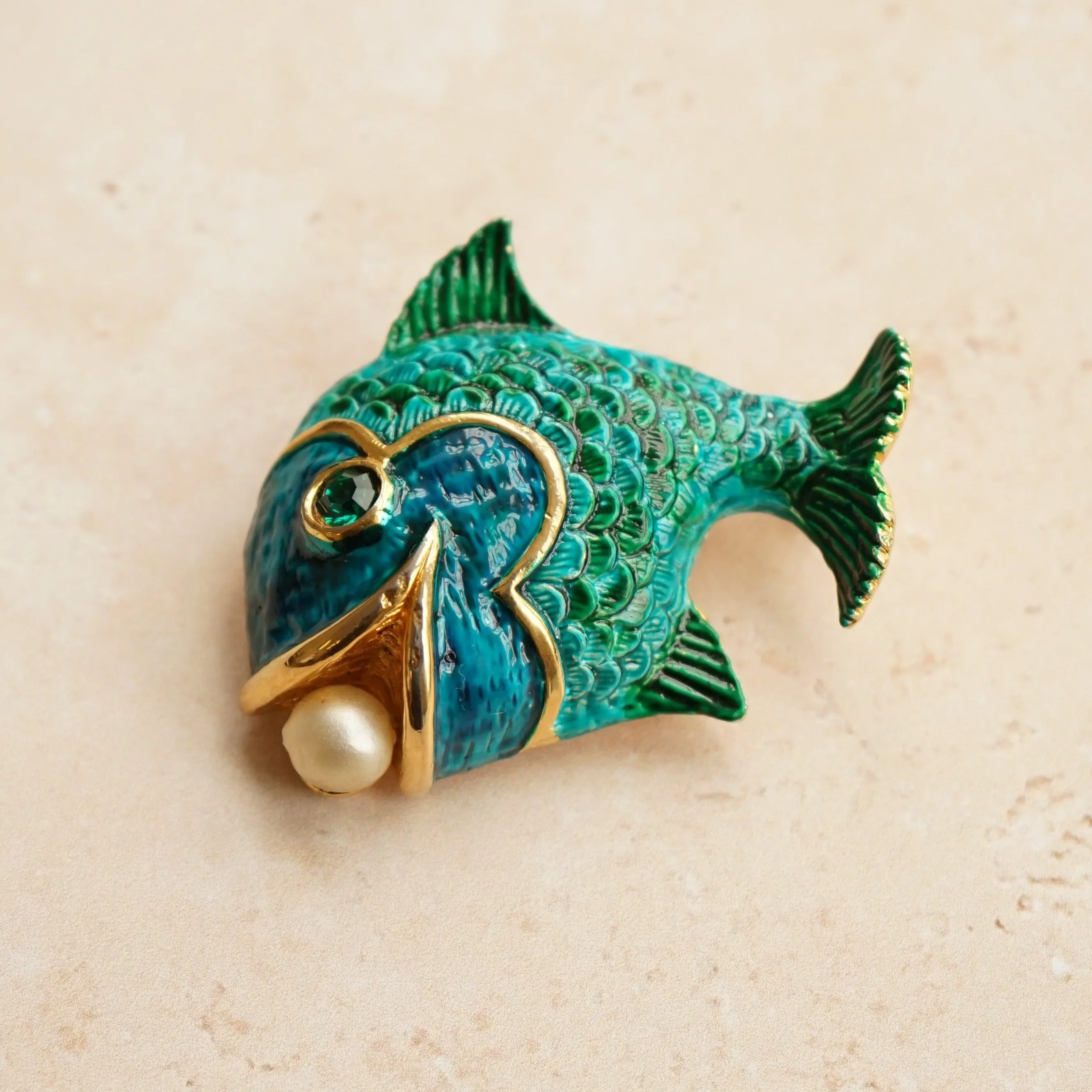 Vintage Ornate Embellished Fish Brooch