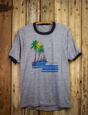 Vintage Sanibel Island Florida Graphic Ringer T Shirt Gray Medium