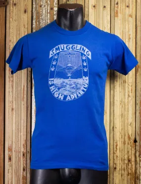 Vintage Smuggling Is High Adventure Graphic T Shirt 70s Blue Small