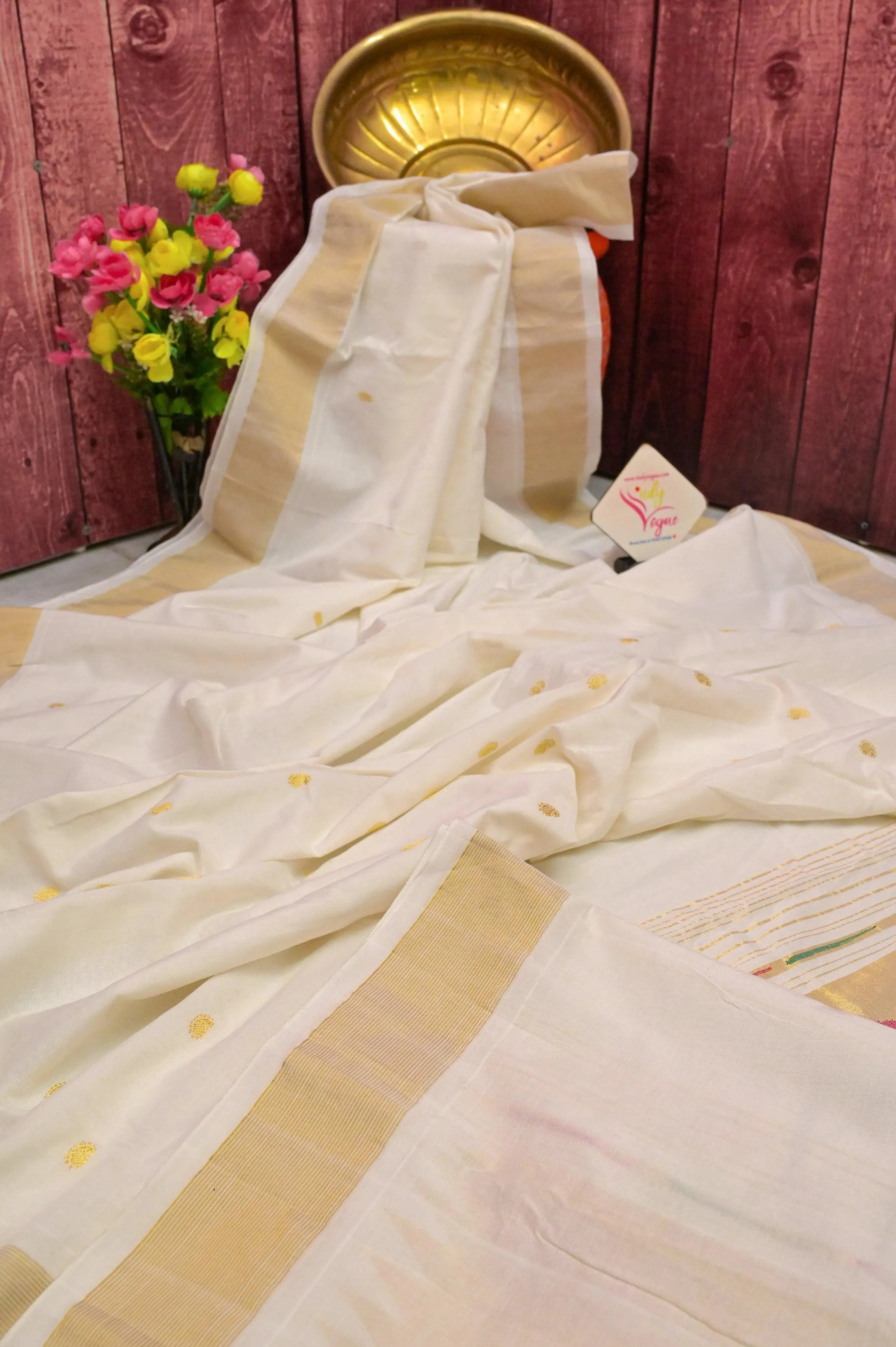 White Color Cotton Paithani Saree with All Over Buti