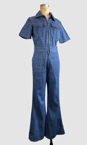 WILD OATS 70s Denim Jumpsuit with Flared Pants  Medium