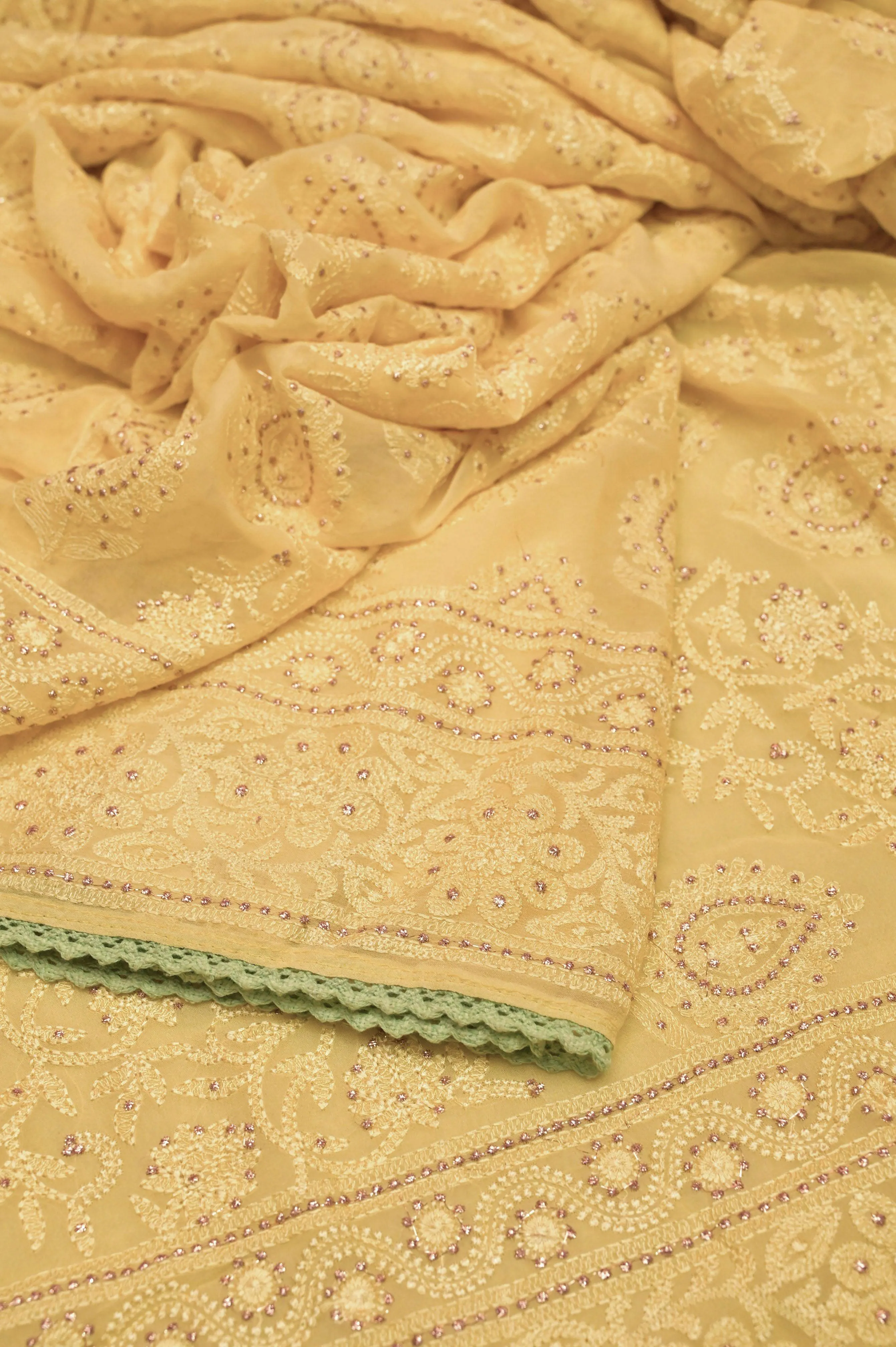 Yellow Color Designer Georgette Saree with Chikankari Embroidery Work