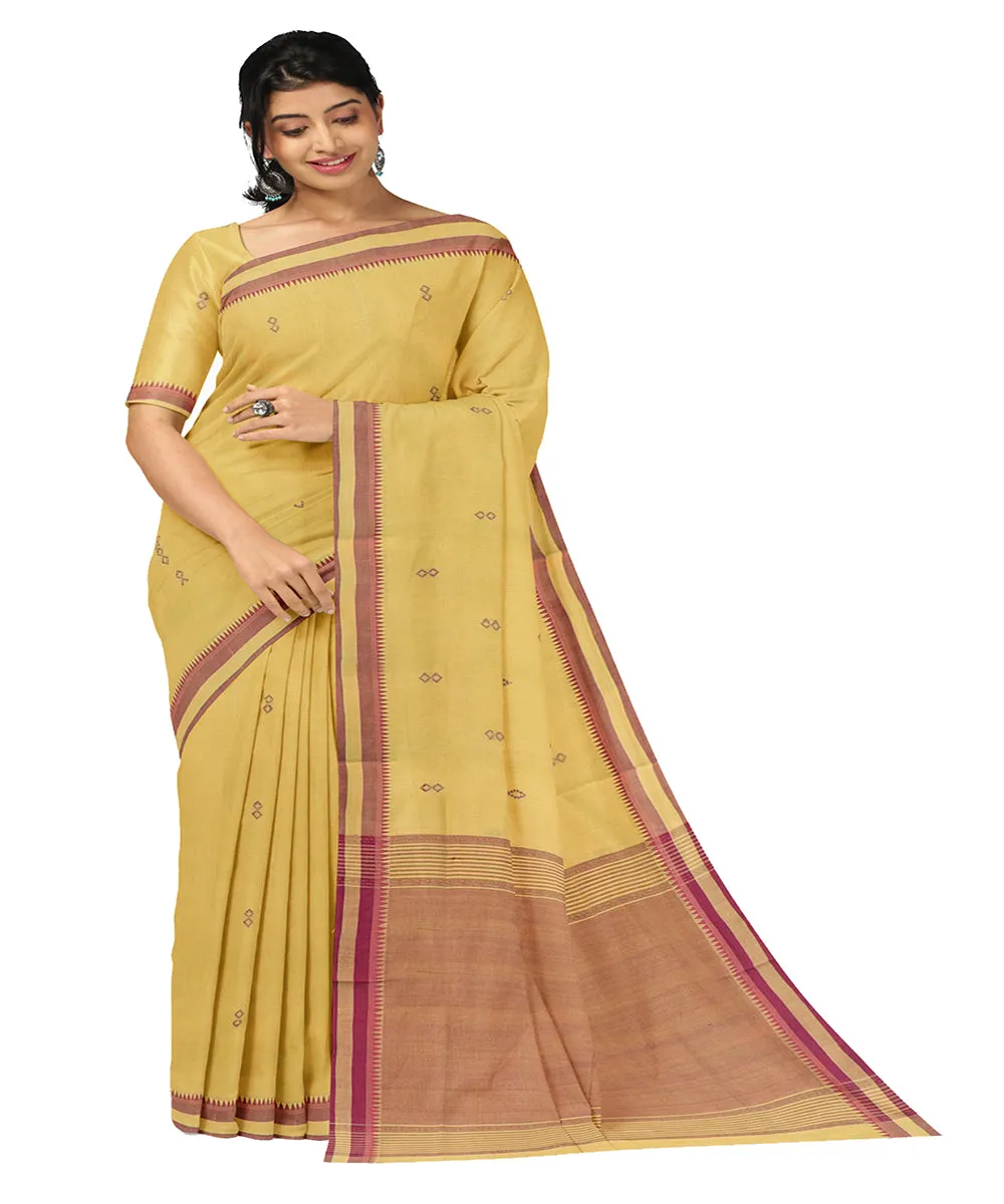 Yellow red plain butta handwoven rajahmundry cotton saree