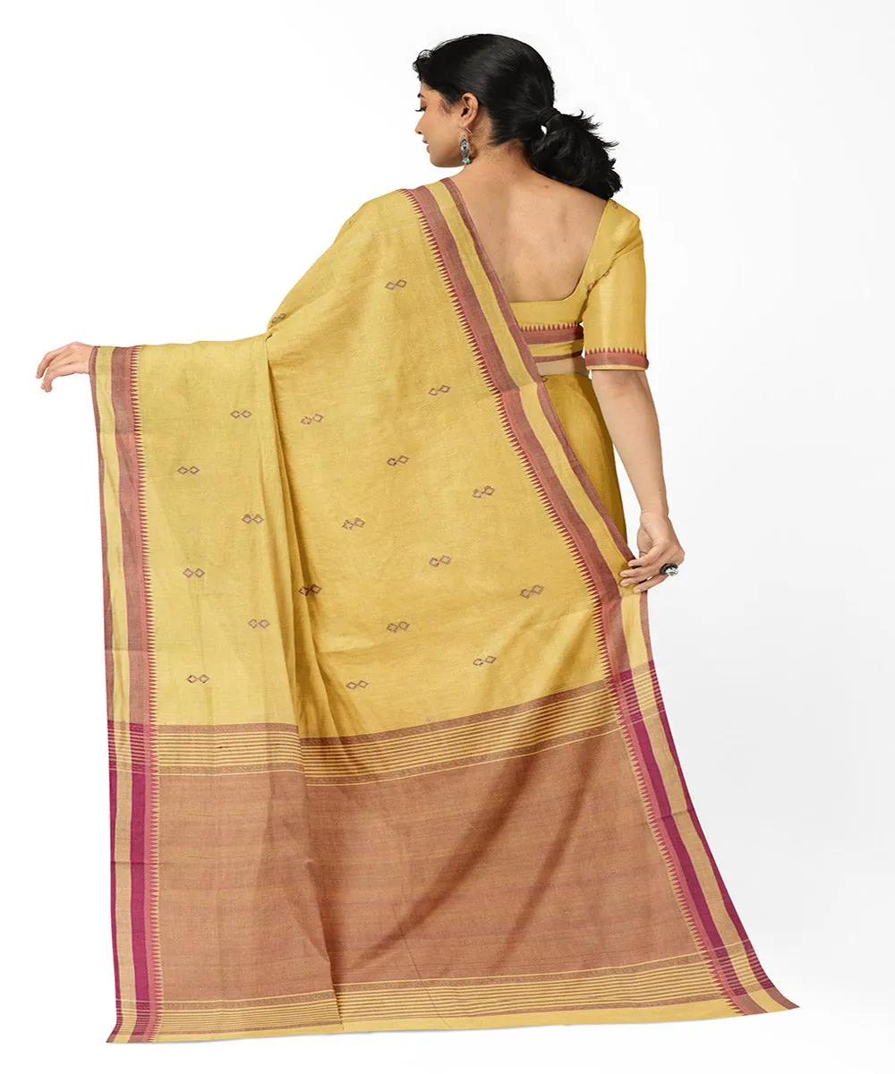 Yellow red plain butta handwoven rajahmundry cotton saree