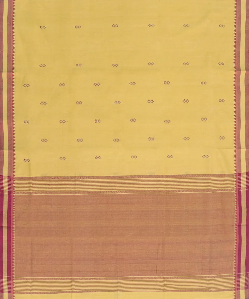 Yellow red plain butta handwoven rajahmundry cotton saree