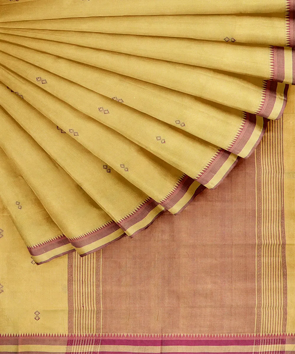 Yellow red plain butta handwoven rajahmundry cotton saree