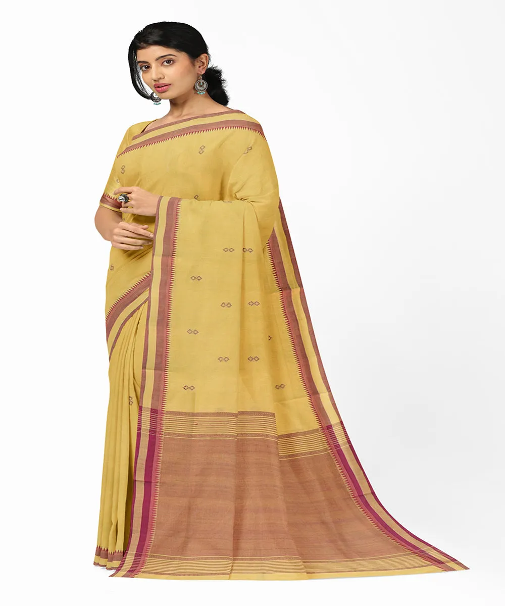 Yellow red plain butta handwoven rajahmundry cotton saree